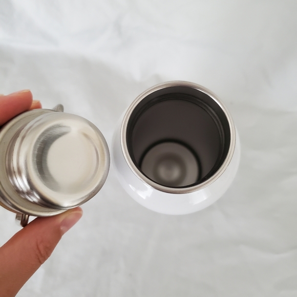 Stainless Steel Water Bottle White w/bamboo cap & carrying ring NWOT - Picture 3 of 4